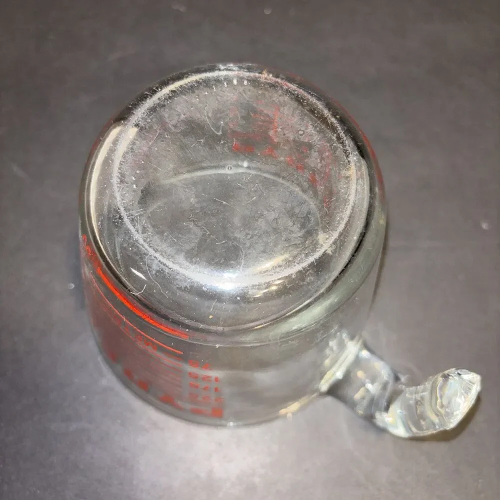 Pyrex 1 Cup Clear Measuring Cup with Red Graphics Oven Safe Made in USA